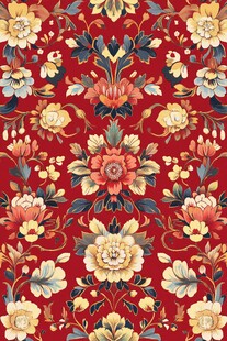 复古红色花卉图案花纹