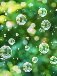 梦幻绿景中的透明泡泡