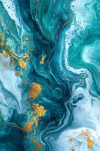 蓝绿金交融的流体艺术纹理