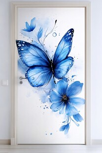 蓝色蝴蝶花卉门贴装饰画
