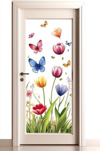 蝴蝶郁金香装饰门贴画