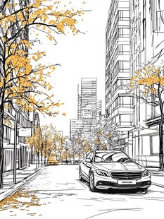 秋日都市街道汽车风景图