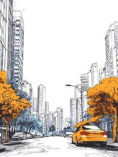 城市街景中的黄色汽车