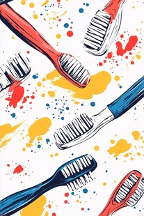 多彩牙刷与泼墨图案设计