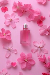 粉色香水瓶与烂漫花瓣