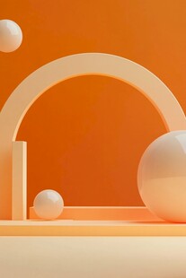 橙色背景下的几何立体场景