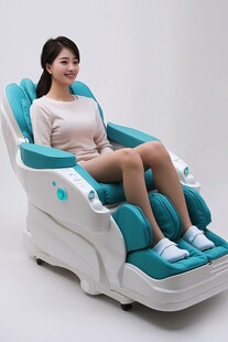 女士惬意享受按摩椅时光