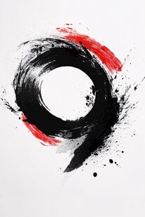 水墨红黑笔触抽象圆环图