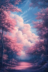 梦幻粉樱林中小径