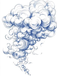 手绘蓝白色梦幻云朵图案