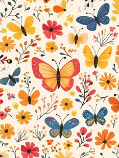 缤纷蝴蝶与花卉图案设计