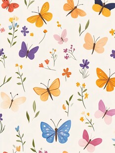 缤纷蝴蝶与花卉图案设计