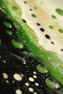 绿色泡沫上的晶莹水滴