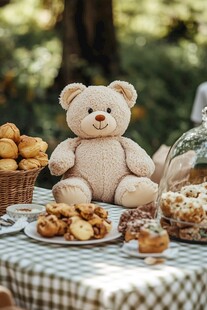 泰迪熊相伴的甜蜜户外茶点