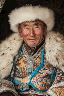 藏族老人身着传统华丽服饰