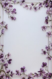 紫色花朵装饰的空白画框