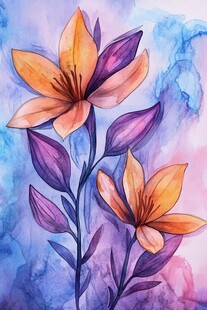 水彩绘就的美丽百合花