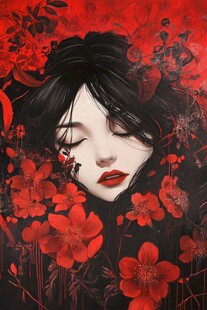 花中闭眸的神秘女子
