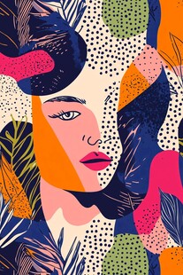 抽象风格女性与植物插画