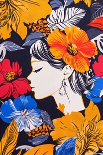 花卉环绕的唯美女性侧影