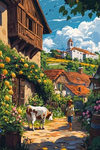 乡村小道上的童趣与美景