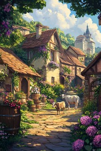 童话风乡村小巷田园美景