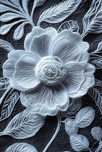 白色立体刺绣花卉精美图案