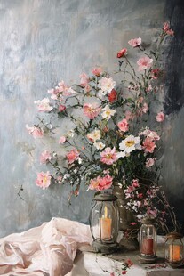 复古风花瓶花卉静物摆拍