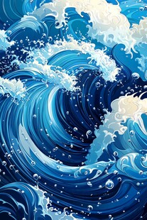 蓝色汹涌海浪艺术插画