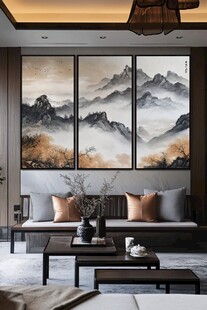 中式客厅山水挂画装饰