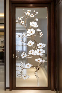 中式繁花玻璃门隔断艺术