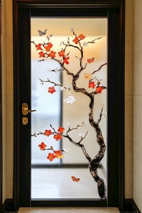 中式梅花蝴蝶玻璃门装饰