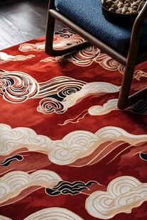 中式祥云地毯与座椅一角