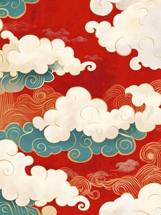 中式红底祥云纹理图案