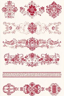 复古红色花纹装饰图案集
