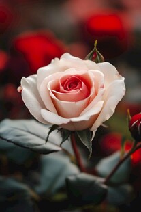 粉白玫瑰绽放于花丛间