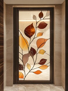 彩色树叶图案玻璃装饰门