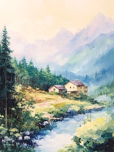 山间小屋的静谧田园风光