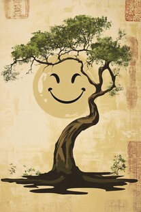 微笑古树的中式诗意画面