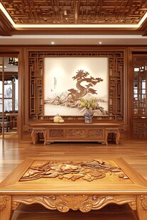 中式典雅客厅的木雕装饰