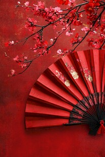红梅折扇映红韵