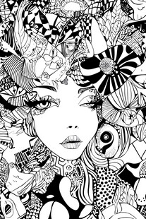 黑白奇幻风格的梦幻少女头像