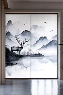 中式山水麋鹿意境装饰画