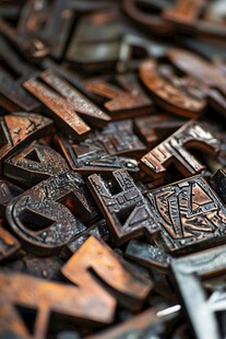 复古活字印刷字母散落