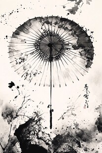 水墨风油纸伞意境图