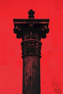 红色背景下的古典装饰柱