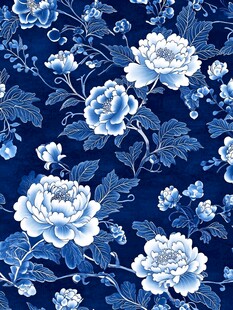 蓝底青花瓷风花卉图案