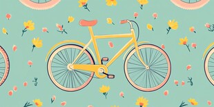 清新花卉自行车无缝图案