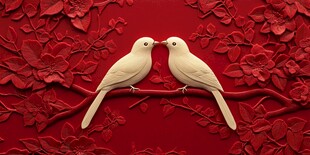 双鸟栖枝 红花背景图