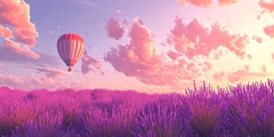 梦幻薰衣草田中的热气球